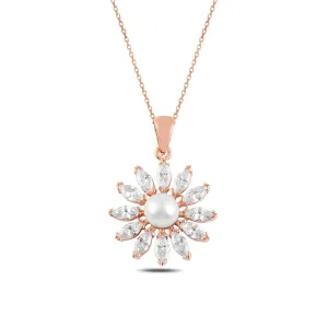OLIVIE Strieborný perlový náhrdelník ROSE & CZ 4785 Ag 925; ≤4 g