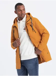Ombre Men's parka jacket with cargo pockets - mustard