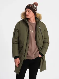 Ombre Alaskan men's winter jacket with detachable fur from the hood - dark olive green #8782448