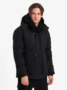 Ombre Men's winter jacket with detachable hood and cargo pockets - black #8782467