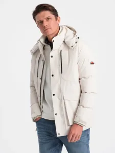 Ombre Men's winter jacket with detachable hood and cargo pockets - cream #8796543