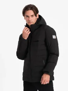 Ombre Men's winter jacket with detachable hood - black #8782470