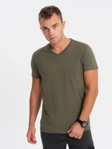Ombre BASIC men's classic cotton T-shirt with a crew neckline - dark olive #8973772