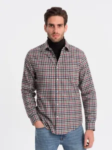 Ombre Men's checkered flannel shirt - navy blue and red