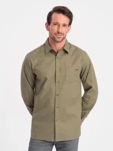 Ombre Men's cotton shirt with pocket REGULAR FIT - olive