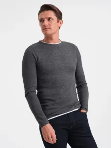 Ombre Men's cotton sweater with round neckline - graphite melange #8963083