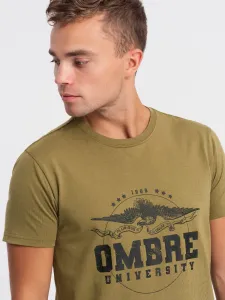 Ombre Men's cotton t-shirt with military print - khaki