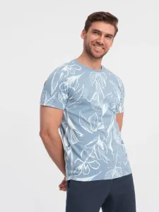 Ombre Men's full-print t-shirt with contrasting leaves - blue #9499389
