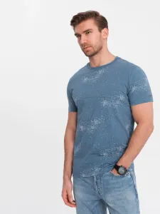 Ombre Men's full-print t-shirt with scattered letters - blue denim #9499383