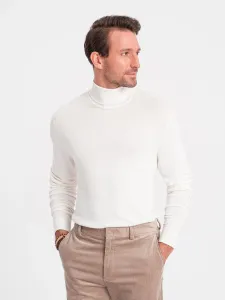 Ombre Men's knitted fitted turtleneck with viscose - ecru