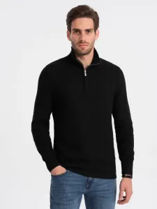 Ombre Men's knitted sweater with spread collar - black #8964659