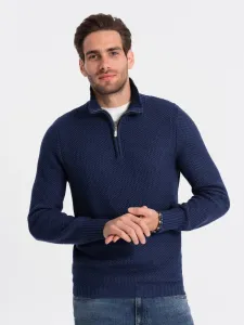Ombre Men's knitted sweater with spread collar - dark blue #8964815