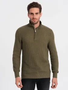 Ombre Men's knitted sweater with spread collar - olive #8963746