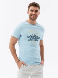 Ombre Pánske bavlnené tričko s potlačou - modré