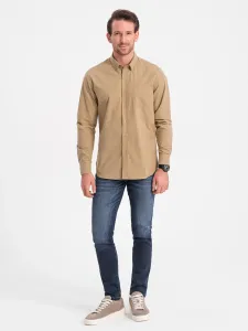 Ombre Men's REGILAR FIT cotton shirt with pocket - light brown