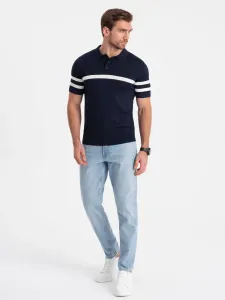 Ombre Men's soft knit polo shirt with contrasting stripes - navy blue #9247116