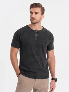 Čierne pánske basic tričko s gombíkmi Ombre Clothing #7498691