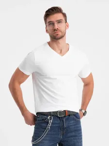 Ombre Men's V-NECK T-shirt with elastane - white
