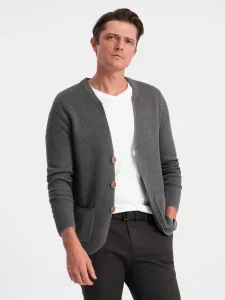 Ombre Structured men's cardigan sweater with pockets - graphite melange #8975480