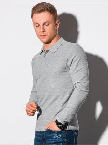 Šedé pánske tričko s dlhým rukávom bez potlače Ombre Clothing L132