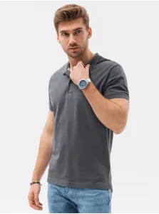 Tmavosivé pánske basic polo tričko Ombre Clothing #5945205