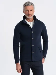 Ombre Men's casual sweatshirt with button-down collar - navy blue #9177660