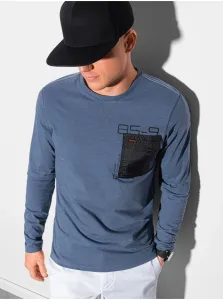 Tmavomodré pánske tričko s dlhým rukávom Ombre Clothing L130 #688966