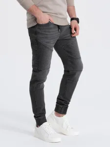 Ombre Men's denim jogger pants with stitching - graphite