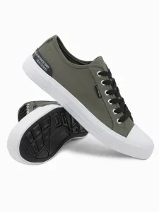 Ombre Men's short sneakers with contrasting inserts - khaki
