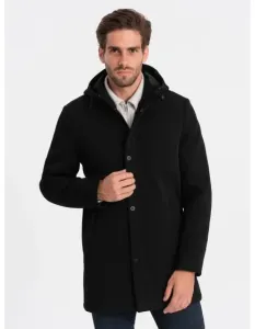 Pánsky zateplený kabát s kapucňou a skrytým zipsom V1 OM-COWC-0110 čierna