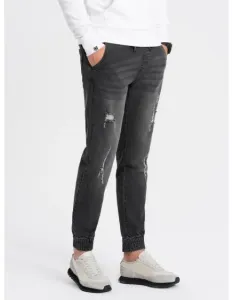 Pánske džínsové nohavice JOGGER s odrením V2 OM-PADJ-0150 čierna