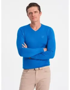 Pánsky sveter s výstrihom do V V19 OM-SWBS-0107 modrý