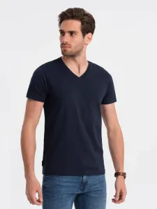 Bavlnené pánske granátové tričko s V-výstrihom V2-TSBS-0145