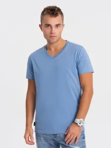 Bavlnené pánske modré tričko s V-výstrihom V5-TSBS-0145