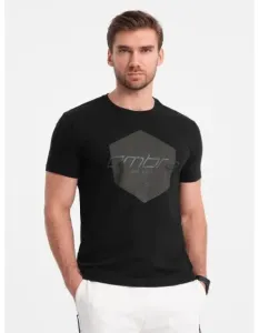 Pánske bavlnené tričko s geometrickou potlačou a logom čierne