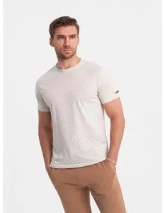 Pánske tričko s celoplošnou potlačou a farebnými písmenami svetlo béžová