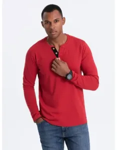 Pánske tričko s dlhým rukávom a výstrihom HENLEY červené