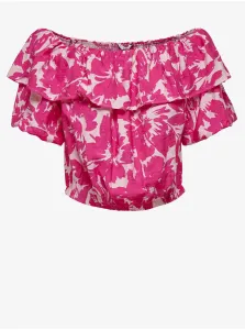 White-pink floral cropped blouse with ruffle ONLY Petra - Ladies #671189