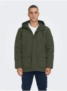 Dark Green Men's Winter Jacket ONLY & SONS Jayden - Men #8099583
