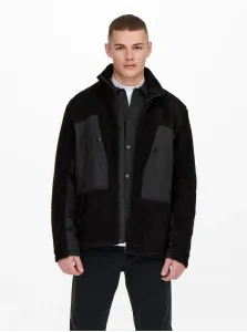 Black winter jacket made of artificial fur ONLY & SONS Villads - Men #636366