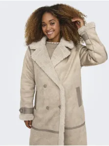Beige women's coat in suede finish with faux fur ONLY Ylva - Women #8782660