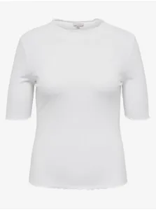 White Women's Ribbed T-Shirt ONLY CARMAKOMA Ally - Women #5542894