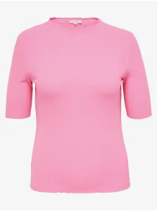 Ružové dámske rebrované tričko ONLY CARMAKOMA Ally #5542890