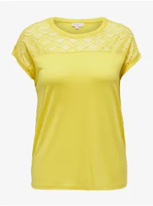 Yellow Women's T-shirt with lace ONLY CARMAKOMA Flake - Women #6845976