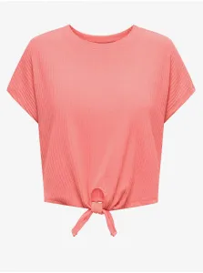 Koralové rebrované tričko so zaväzovaním ONLY Emma #672536