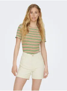 Green-Beige Women's Striped T-Shirt ONLY Janie - Women #6852043
