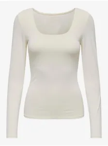 Krémové dámske basic tričko s dlhým rukávom ONLY Lea #7272011