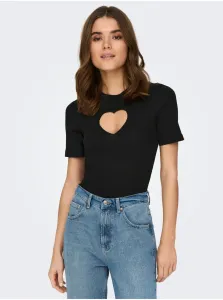 Black Ribbed T-Shirt with Decorative Neckline ONLY Randi - Women #5542918