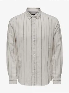 Krémová pánska pruhovaná košeľa s prímesou ľanu ONLY & SONS Caiden #6850929