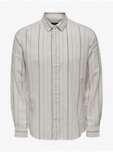 Krémová pánska pruhovaná košeľa s prímesou ľanu ONLY & SONS Caiden #6850930
